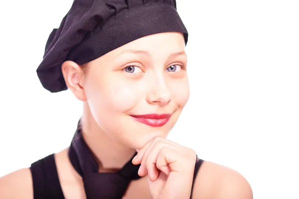 Ragazza adolescente vestita in cappello da chef — Foto Stock