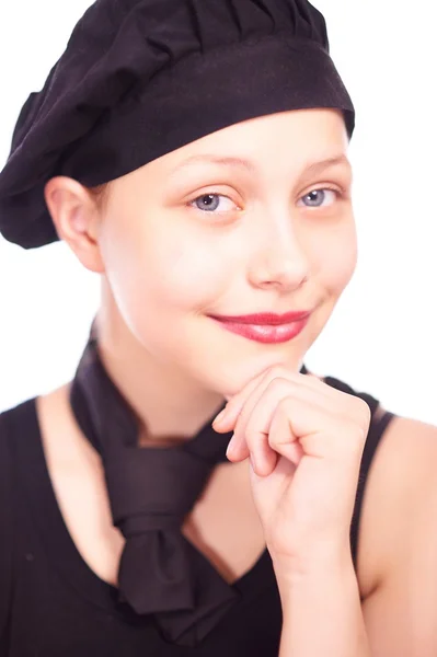 Ragazza adolescente vestita in cappello da chef — Foto Stock