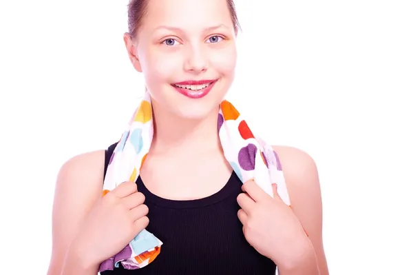 Teen girl staying with towel — Stock Photo, Image