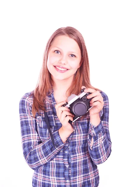 Tonårstjej med kamera — Stockfoto