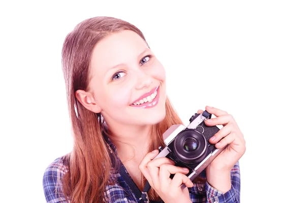 Ragazza adolescente con macchina fotografica — Foto Stock