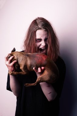 Girl possessed by a demon sacrificed dog clipart