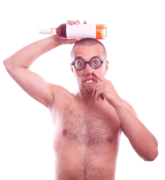 Drunk nerd in eyeglasses picking his nose — Stock Photo, Image