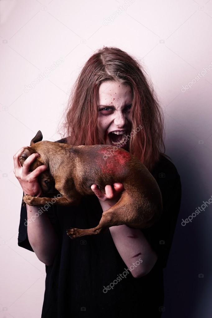 Girl possessed by a demon sacrificed dog