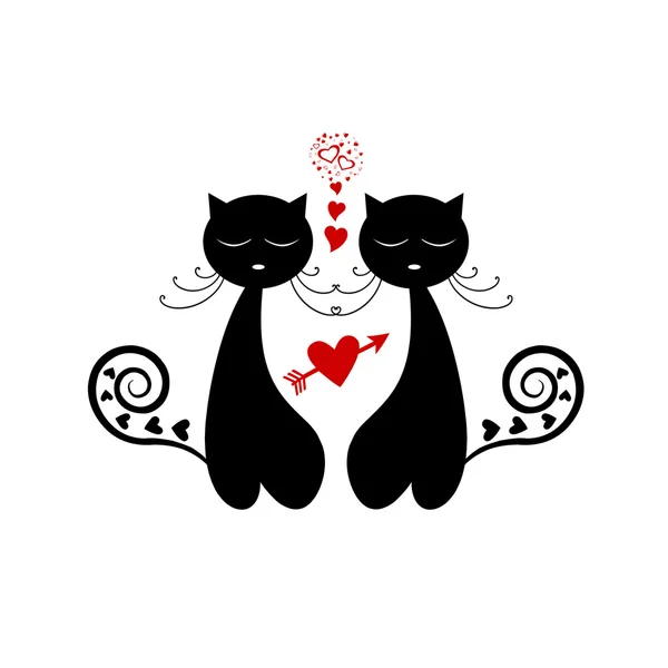 Silueta de gato de amor — Vector de stock