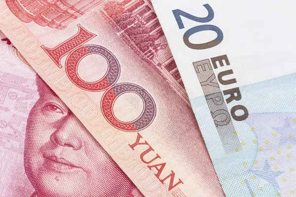 Yuan e Euro — Fotografia de Stock