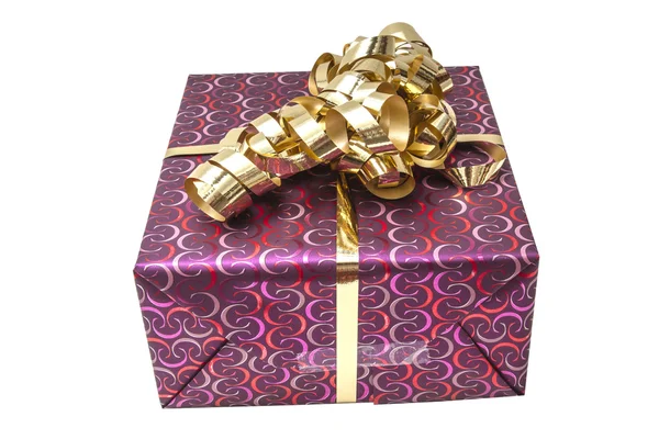 Confezione regalo con fiocco a nastro in oro — Foto Stock
