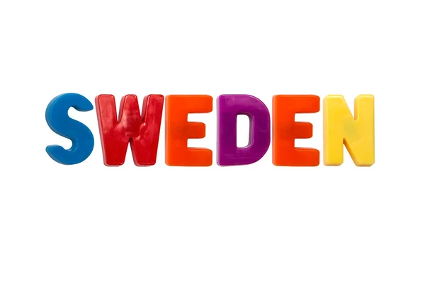 Mektup mıknatıslar İsveç üzerinde beyaz izole. — Stok fotoğraf