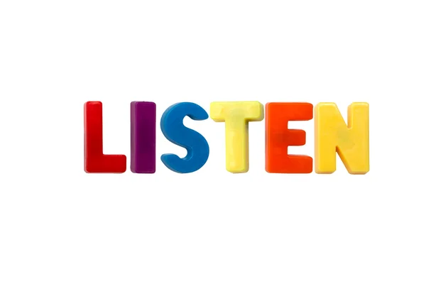 Ímãs de letras LISTEN — Fotografia de Stock