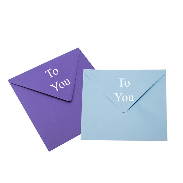 Mor ve mavi zarf — Stok fotoğraf