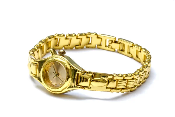 Frau goldene Armbanduhr — Stockfoto