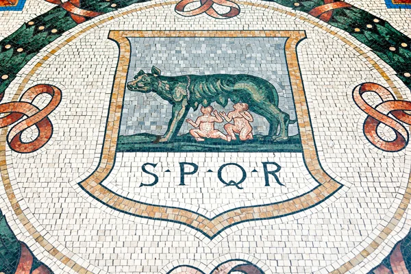 One of the mosaics on the floor of Vittorio Emanuele Gallery in — Stock Photo, Image