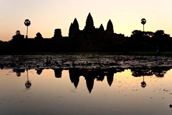 Angkor wat bij zonsopgang, Cambodja. — Stockfoto