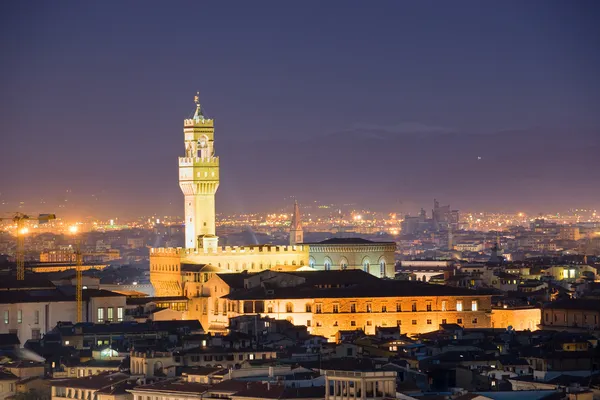 Florencja, wgląd nocy, palazzo Vecchio, piazza della signoria. — Zdjęcie stockowe