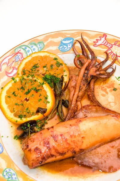 Calamari alla Diavola ( Fresh Squid with spicy sauce) — Stock Photo, Image
