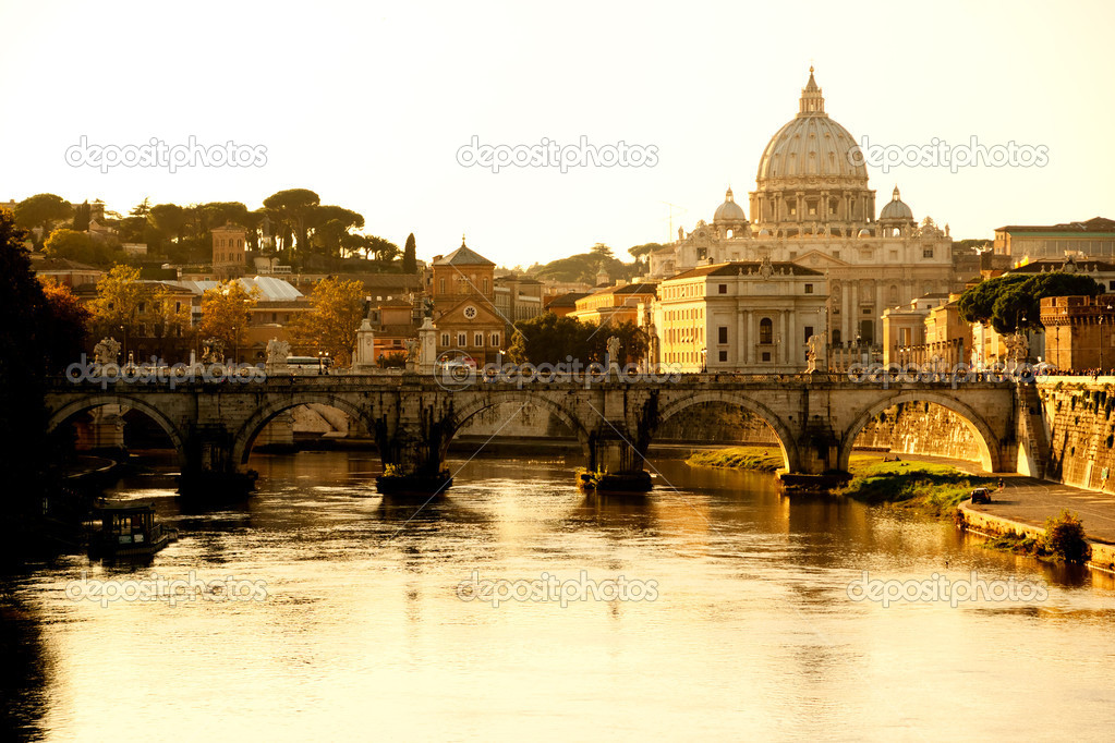 San Peter and Traian brige at sunset, Rome, Italy.