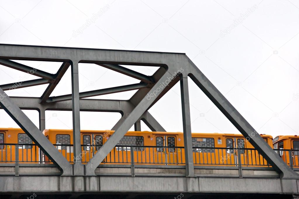Metro over the bridge, Berlin, Germany. Isolated on white.
