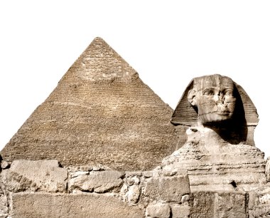 Sfenks ve büyük Piramit, giza, Mısır. beyaz izole
