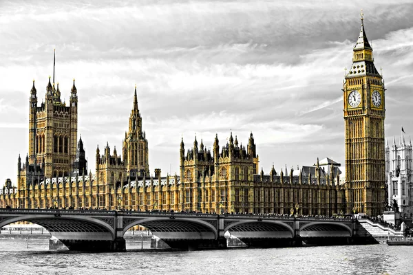 Big ben, gmachu Parlamentu i Mostu Westminsterskiego, — Zdjęcie stockowe