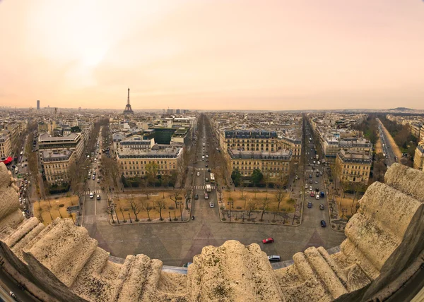Peixe-olho Vista do Arco do Triunfo de Paris . — Fotografia de Stock