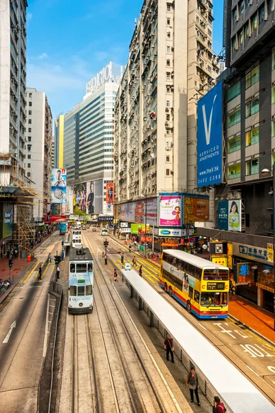 Wide angle view on the street on March 03, 2013 in Hong Kong. — Stock Photo, Image