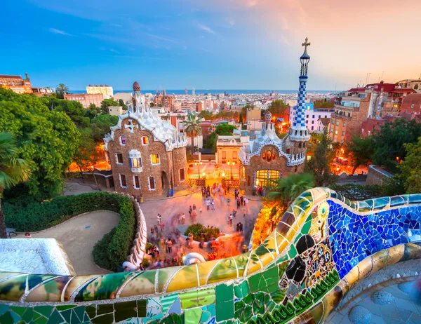 Park Guell i Barcelona, Spanien. Stockbild