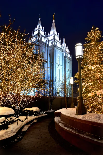 Salt lake city tempel vierkante Kerstverlichting — Stockfoto