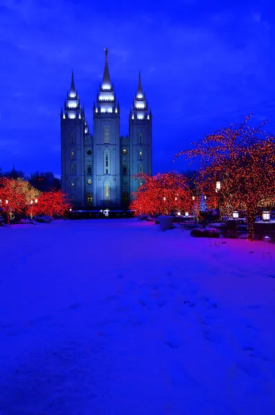 Salt lake city świątyni kwadratowy Boże Narodzenie światła — Zdjęcie stockowe