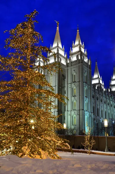 Salt Lake City Temple Square luzes de Natal — Fotografia de Stock