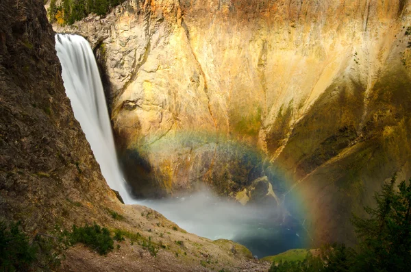 Lagere yellowstone falls en regenboog — Stockfoto