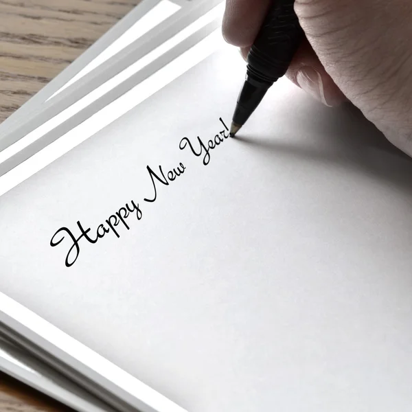 Writing Happy New Year Card — Stock Photo, Image