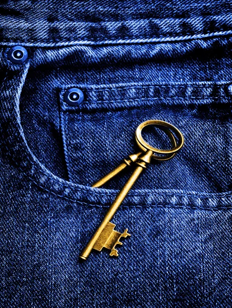 Jeans with Old Key in Pocket — Stock Photo, Image