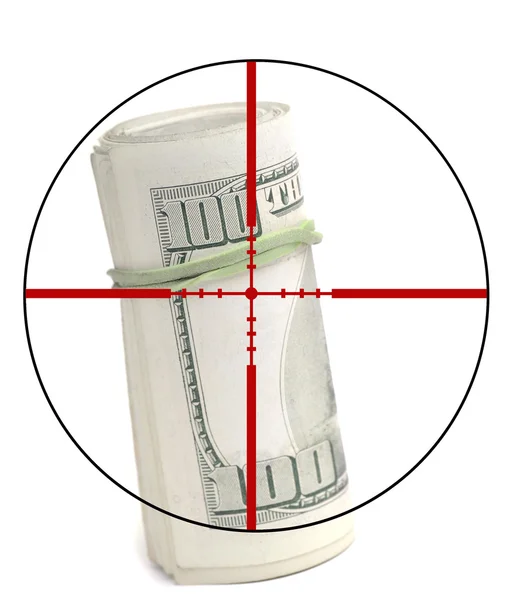 Contant geld en crosshairs — Stockfoto