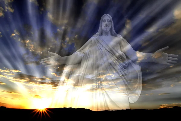 Jesus in the Sky with Rays of Light Love Hope — Stock Photo, Image