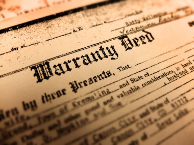 Old warranty deed transfer title to land real property home legal document clipart