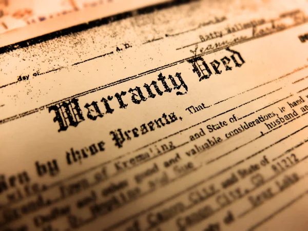 Old Warranty Deed Transfer Title Land Real Property Home Legal — Stock Photo, Image