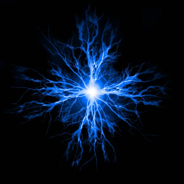 深蓝色等离子体电能中纯电力和电的爆炸 — 图库照片