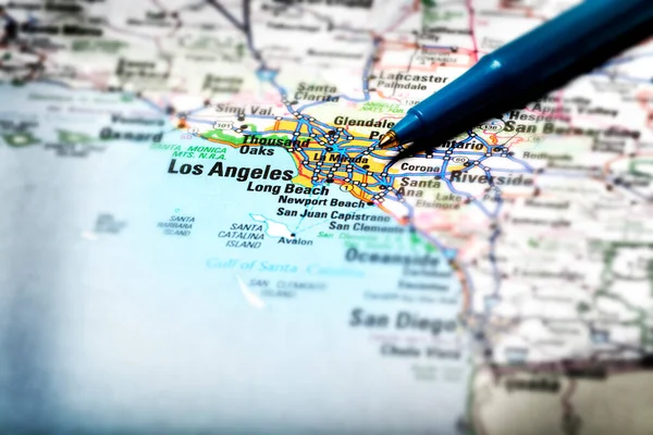 Fechar Mapa Cidade Los Angeles Para Destino Viagem Dirigindo Com — Fotografia de Stock