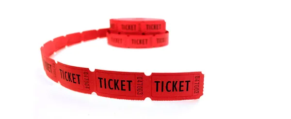 Rolls Red Tickets Connected Together Admission Lottery Event Raffle White — Stock Photo, Image