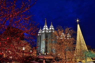 Tatillerde Salt Lake Şehir Tapınağı Noel Işıkları Dekorasyon İçin Ağaçlarda