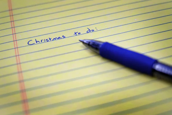 Scritto Natale Fare Lista Carta Penna Del Taccuino — Foto Stock