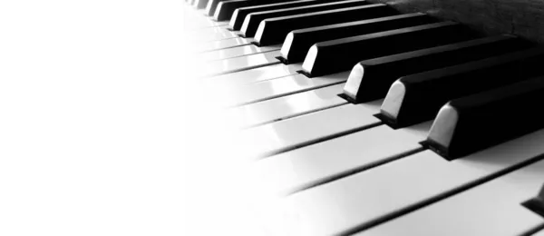 Fila Teclas Piano Desvanecendo Música Panorama Branco — Fotografia de Stock