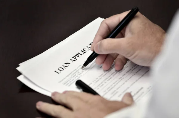 Document Loan Contract Desk Black Pen — Stock Photo, Image