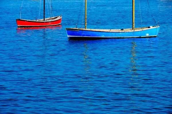 Veleros Rojos Azules Flotando Agua Los Barcos Del Lago Del —  Fotos de Stock