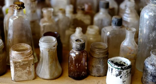 Vecchi Barattoli Vetro Antico Conservazione Medicinali Articoli Casa — Foto Stock