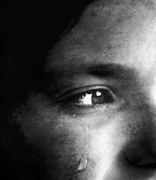Fechar Chorando Cara Pessoa Com Emoções Textura Emocional — Fotografia de Stock