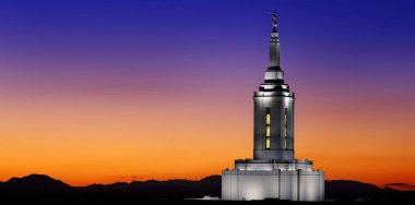 Pocatello Idaho LDS Mormon Son Gün Aziz Tapınağı Gün batımında Angel Moroni