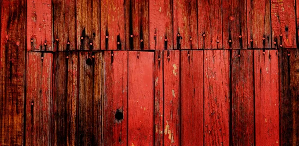 Старый Красный Коровник Деревянная Стена Фон Текстура Несколькими Ногтями — стоковое фото
