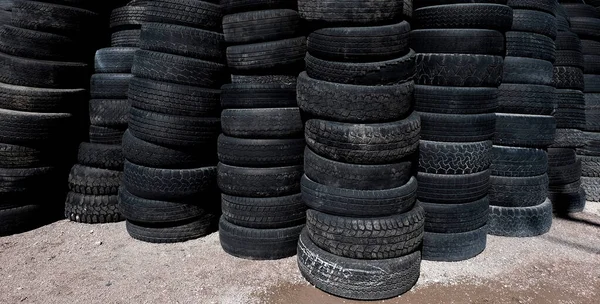 Pile Stacks Old Worn Used Rubber Tires — Stock Photo, Image