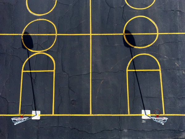 Vista Aérea Drone Voando Acima Parque Basquete Urbano Livre Com — Fotografia de Stock